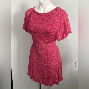Free People Fuchsia Floral Patterned Lace-Up Mini Dress